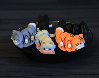 3D Printed Articulated Cat Fidget Toy, Calico, Tuxedo, White, Black, Grey, Rainbow, Tabby