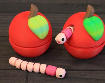 3D Printed Worm Fidget Toy with Optional Apple Container