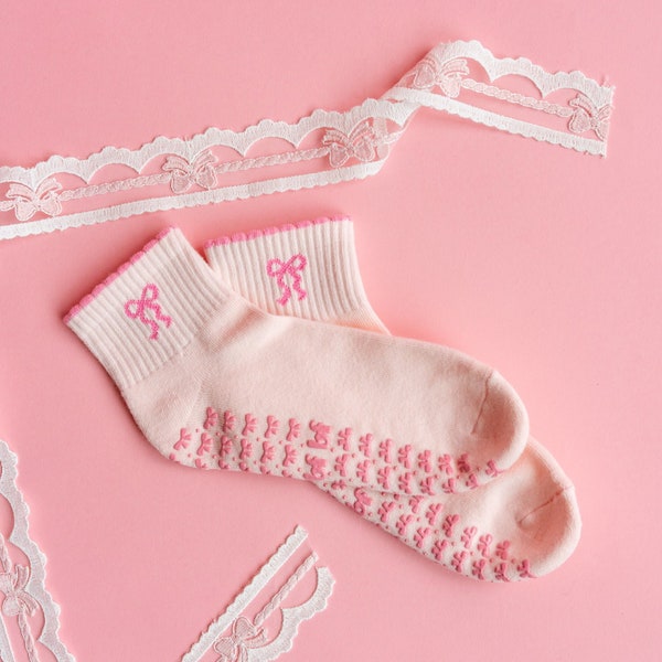 Pink Bows Pilates Socks