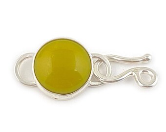 Handmade for Jewelry, Ochre Yellow Glass Stone Set in Sterling Silver Bezel, OOAK Art Jewelry for Resale, Chunky Link Fits Leather Cord