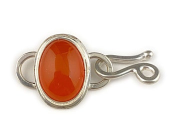 Unique Carnelian Stone Jewelry Clasp for Designers, Custom Hook and Loop Closure with Oval Cabochon, Bracelet or Necklace Link for Her