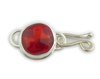 Handmade Jewelry Clasp, Custom Fused Red Stone in Sterling Silver with Hook and Eye Closure, Unique One-of-a-Kind Findings for Designers