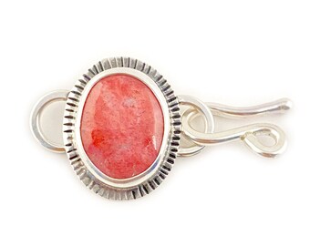 Unique Handmade Pink Thulite and Silver Jewelry Clasp, Artist-made Decorative Hook and Eye Bracelet Connector, Jewelry Link Supply Component