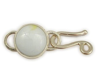 Handmade Clasp for Jewelry Making, White Fused Glass Cabochon in Silver Bezel Setting, One-of-a-kind Designer Bead Stringing Findings