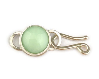 Handcrafted Jewelry Clasp, Seafoam Green Fused Glass Cabochon in Silver Bezel Setting, One-of-a-kind Designer Findings Components for Resale
