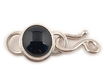 Black and Silver Clasp, Glass Stone with Handmade Sterling Hook Component, Unique One-of-a-Kind Jewelry Finding for Re-sale Designers