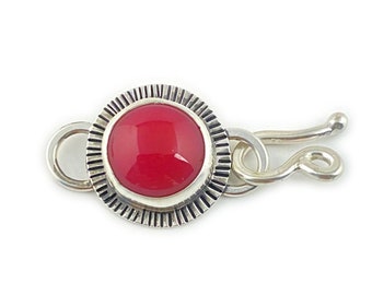 Handcrafted Jewelry Clasp, Opal Raspberry Fused Glass Cabochon in Silver Bezel Setting, One-of-a-kind Designer Findings and Components