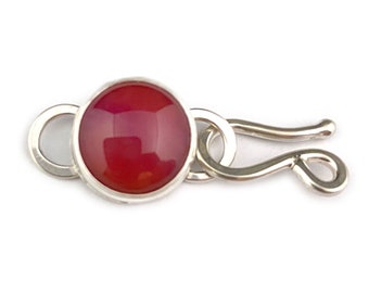 Handcrafted Jewelry Clasp, Raspberry Opal-ish Fused Glass Cabochon in Silver Bezel Setting, One-of-a-kind Designer Findings and Components