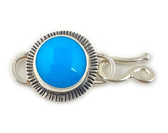 Blue Handmade Jewelry Clasp, 925 Sterling Silver Setting with Hook Component, One-of-a-Kind Art Finding for Designers, Turquoise Glass