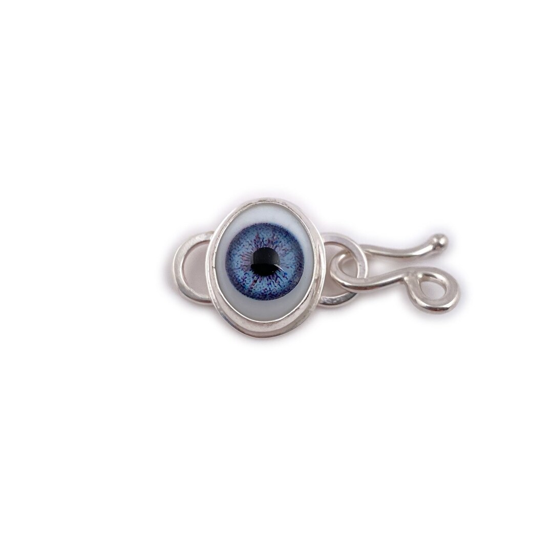 Light Blue Glass Eye Jewelry Clasp, Artist Made Sterling Silver and