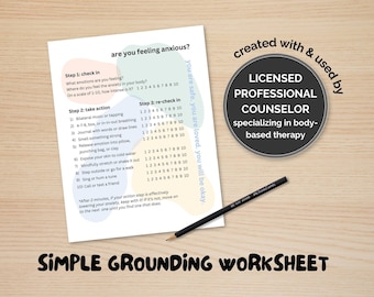 Simple Grounding Checklist Worksheet, Counselor-Recommended Activities + Techniques to Calm & Regulate your Nervous System, LPC