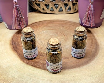 TIGER EYE Gemstone Chips --- 30ml Corked Glass Vial --- Polished / Tumbled--- Grade A --- (gemstone chips)