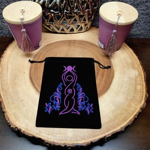 TRIPLE MOON GODDESS Embroidered Pouch / Bag --- Velour --- 5&quot; x 6&quot; Size --- tarot