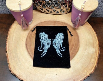 Embroidered GUARDIAN ANGEL WINGS Pouch / Bag --- Velour --- 5" x 6" Size --- tarot