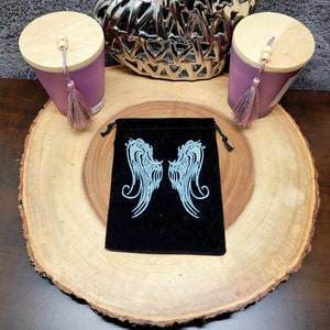 Embroidered GUARDIAN ANGEL WINGS Pouch / Bag Velour 5 x 6 Size tarot image 1