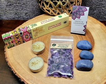 CHILL Pack --- EGS Power Pack --- Blue Quartz, Lavender, Amethyst, Candles, Incense, Oil -- kits, egsmade