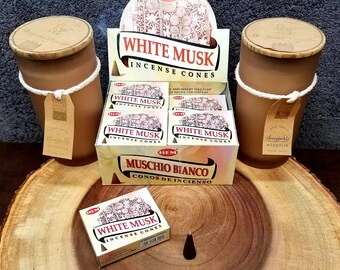 WHITE MUSK Incense Cones --- Box of 10 Cones --- By HEM