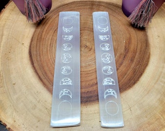 MOON PHASES - SELENITE Charging Bar --- 8" Long --- Polished smooth --- Cleanse and charge your crystals, tumbled stones, and more !!