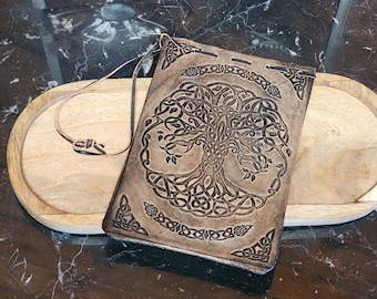 Leather TREE OF LIFE Pouch / Bag --- Engraved Leather--- 5" x 7" Size --- medicine bag / tarot