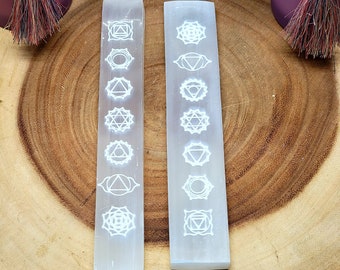 7 CHAKRAS - SELENITE Charging Bar --- 8" Long --- Polished smooth --- Cleanse and charge your crystals, tumbled stones, and more !!
