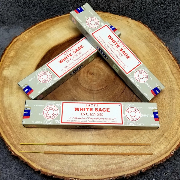 1 Box WHITE SAGE Incense Sticks --- 15 g (grams) --- Satya Sai Baba