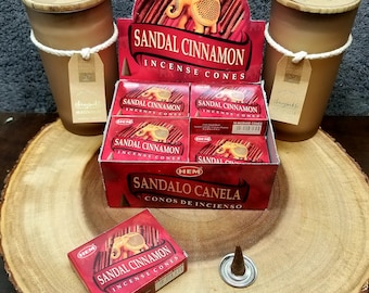 SANDALWOOD and CINNAMON Incense Cones --- Box of 10 Cones --- By HEM