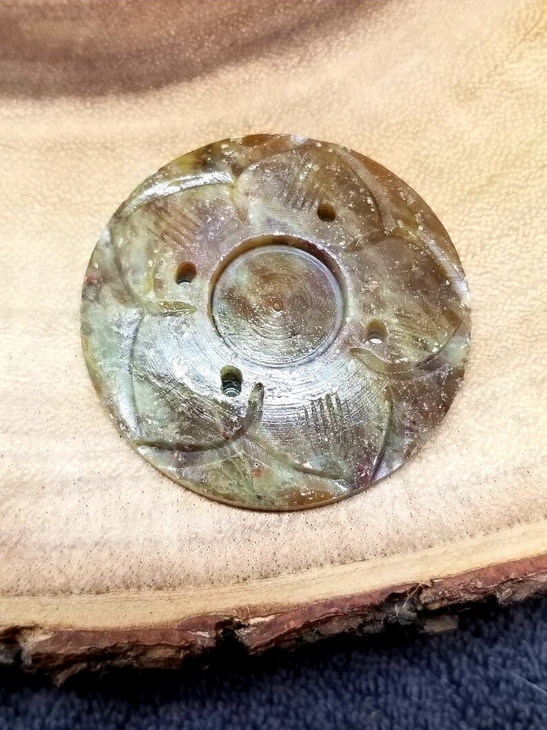 Round LOTUS FLOWER SOAPSTONE Incense Holder Holds Cones Etsy