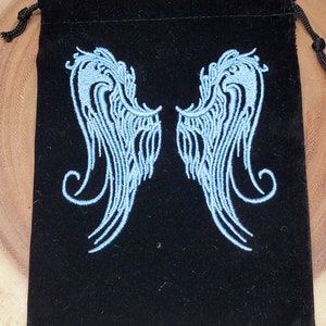 Embroidered GUARDIAN ANGEL WINGS Pouch / Bag Velour 5 x 6 Size tarot image 2