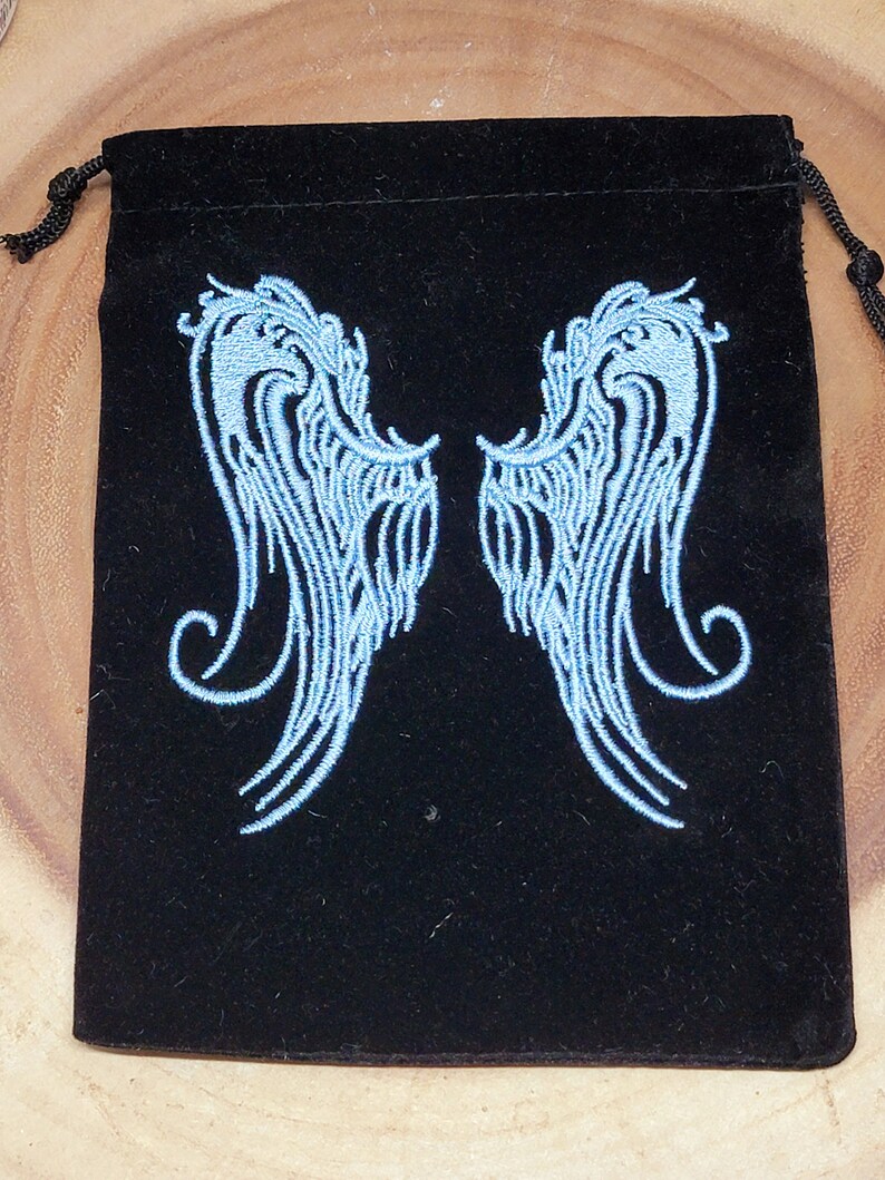 Embroidered GUARDIAN ANGEL WINGS Pouch / Bag Velour 5 x 6 Size tarot image 2