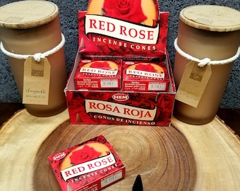 RED ROSE Incense Cones --- Box of 10 Cones --- By HEM