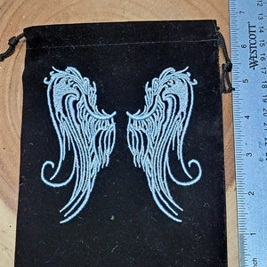 Embroidered GUARDIAN ANGEL WINGS Pouch / Bag Velour 5 x 6 Size tarot image 4