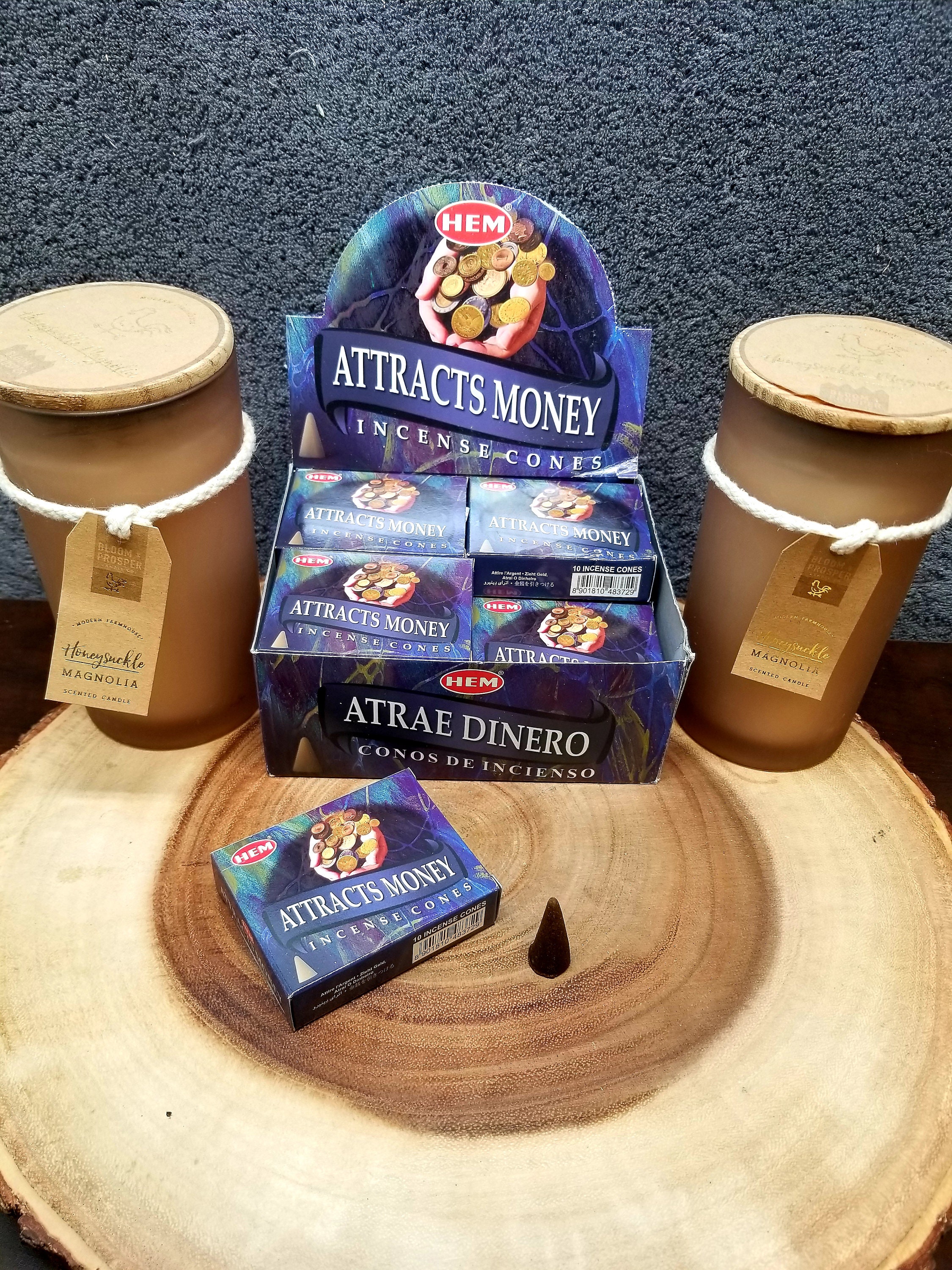 ATTRACTS MONEY Incense Cones --- Box of 10 Cones --- By HEM
