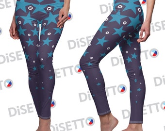 Leggings décontractés coupés-cousus (AOP) pour femmes - Étoiles mêlant art géométrique Bleu - Disetto