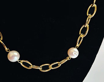 Solid "Tin Cup" Pearl Station Necklace