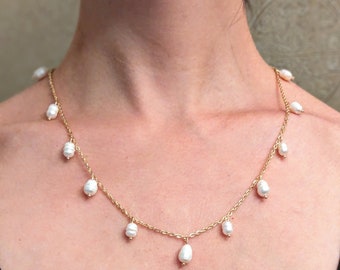 Baroque Drop Pearl Pendant Necklace With 8mm Beehive Shaped