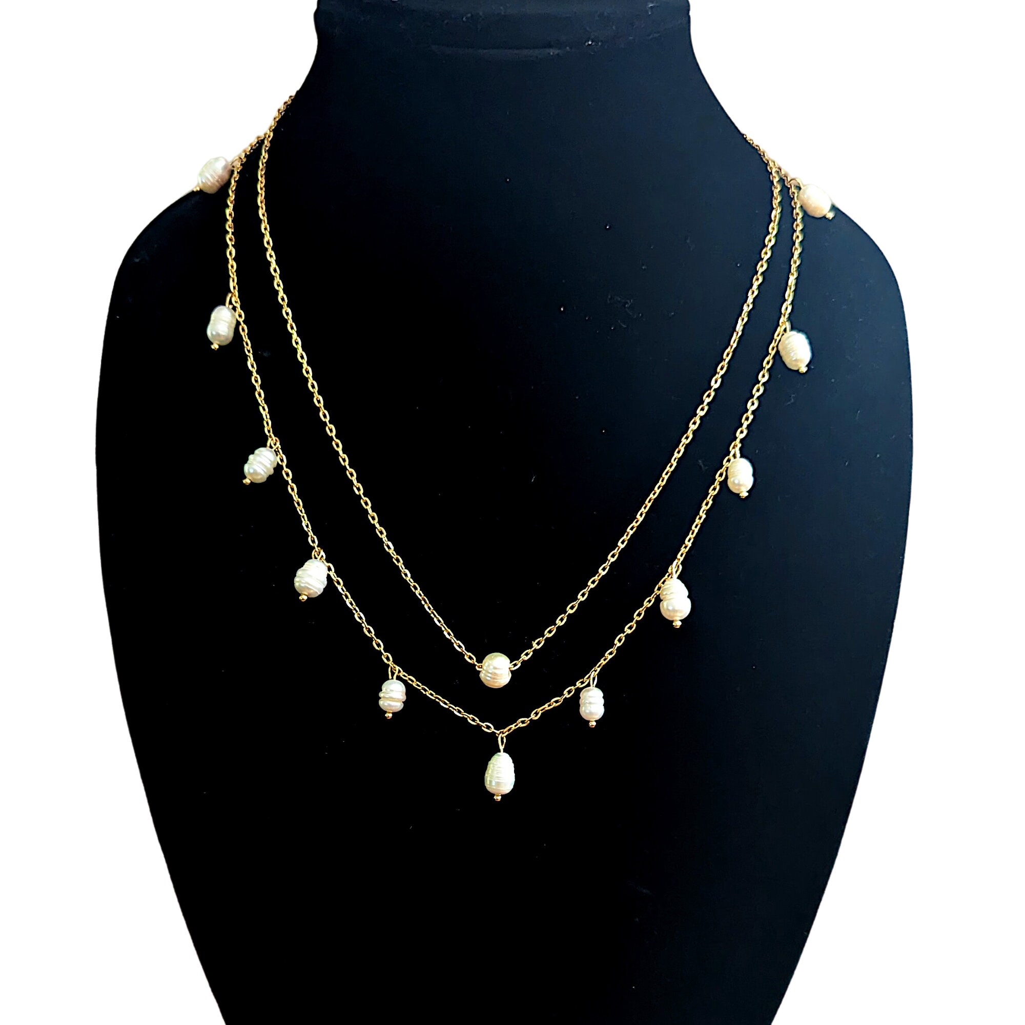 Baroque Drop Pearl Pendant Necklace With 8mm Beehive Shaped
