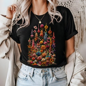 Niedliches Wldflower Shirt Boho Blumen-Shirt Blumen-T-Shirt Cottagecore Süße Hemden Pflanzen-Shirts Blumen-Shirt Geschenk für Frauen, Geschenk für sie