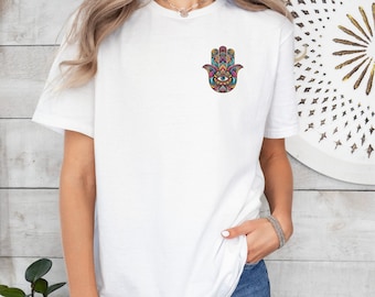 Hamsa hand T shirt with Hamsa Evil Eye for yoga spiritual t shirt for yoga Spiritual hamsa hand yoga tee gift for her for him bestseller