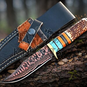 Hand Forged Copper Damascus Copper steel hunting Knife, Anniversary Gifts, Outdoor Hunting ,Copper Skinner, & Walnut Handle*