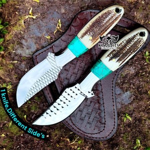 Handmade Rasp Steel Bull Cutter Knife: Stag Horn & Turquoise Handle, Cowboy Gift
