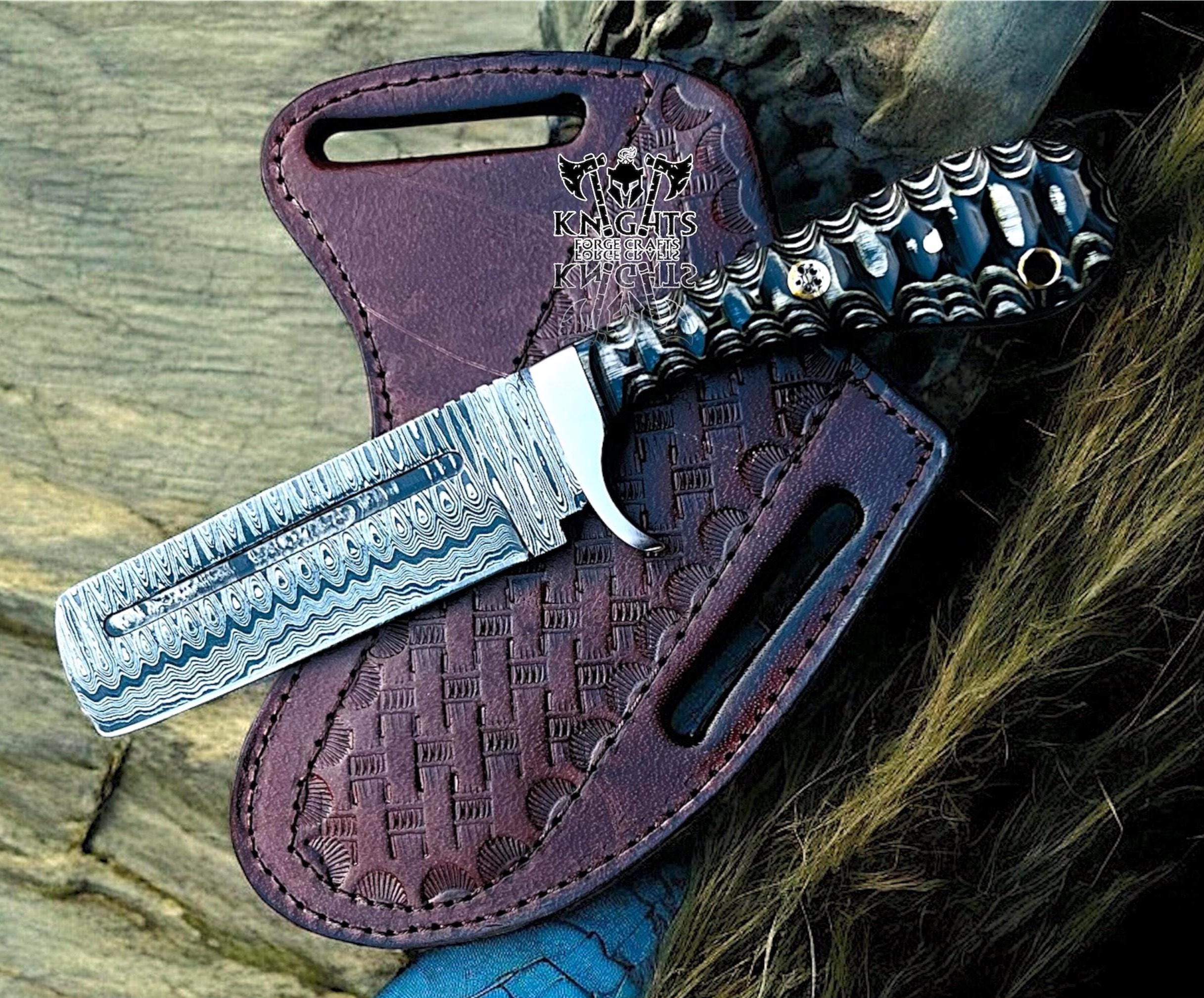 ✨超美品✨ CUTTER&BUCK 限定モデル ベッティ(*´-｀*)ゞ Damascus Bull Cutter Knife: Pakka Handle & Leather Sheath, Cowboy
