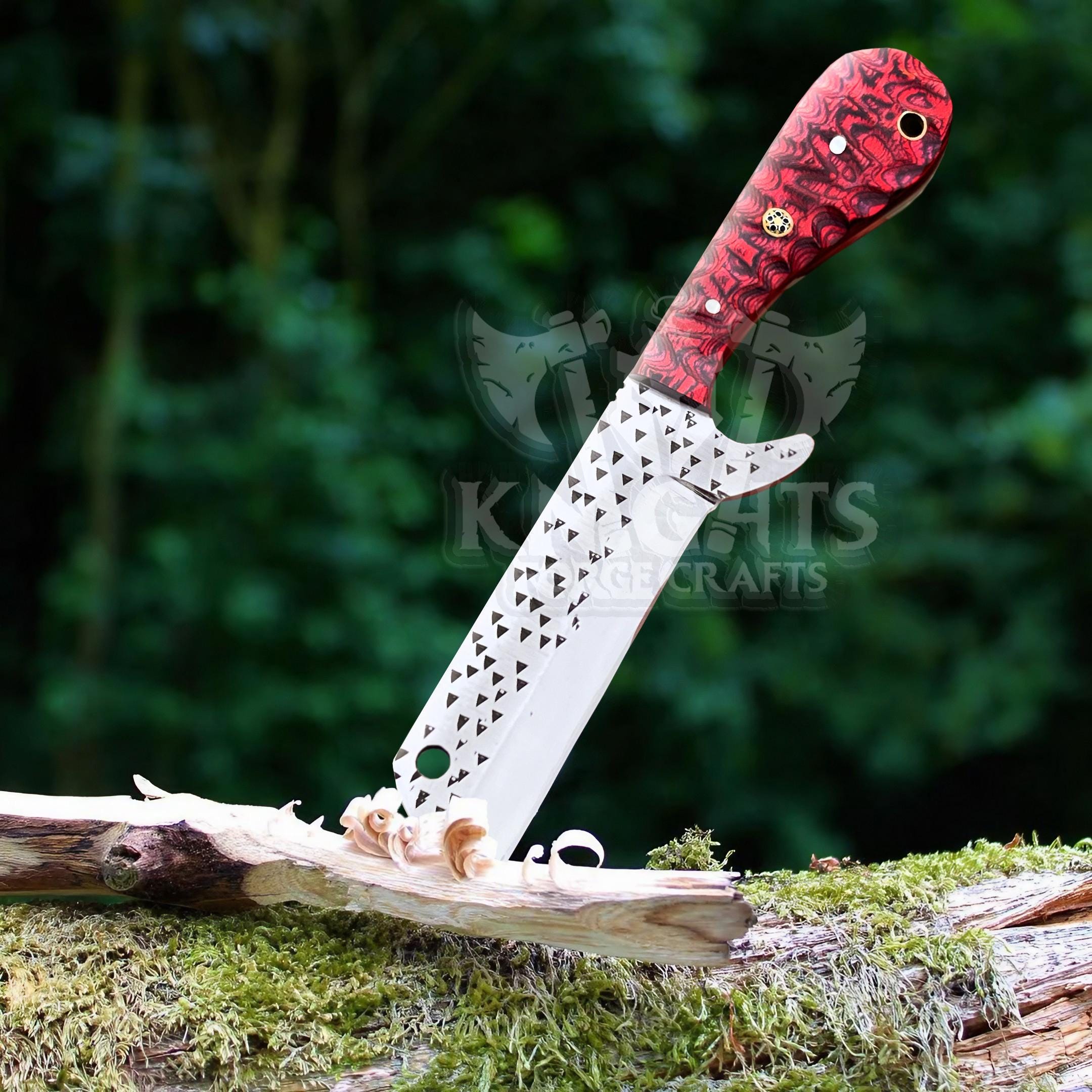 Damascus Bull Cutter Knife: Pakka Handle & Leather Sheath, Cowboy