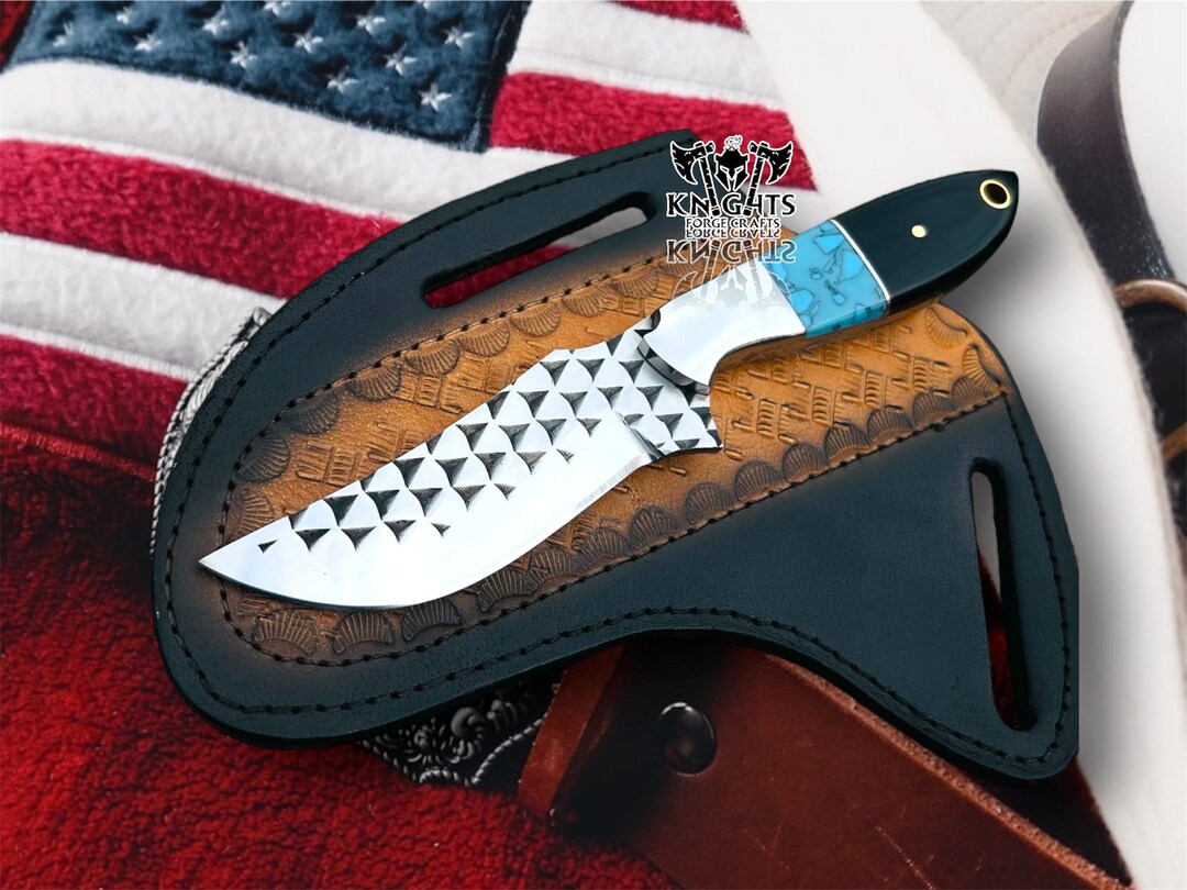 Handmade Rasp Steel Cowboy Bull Cutter Knife With Stag Horn & Turquoise ...