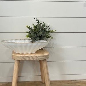 Milk Glass Oval Scalloped Bowl with Gold Trim