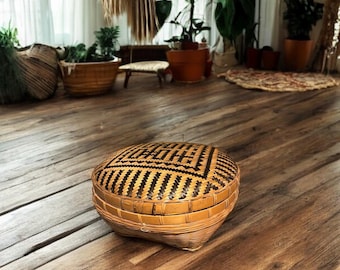 Förvaringskorg i rotting och bambu med lock | Förvaringskorg med lock | Boho Decor