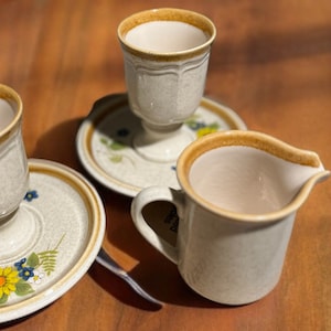 Mikasa Garden Club Stoneware Goblets, Saucers, and Creamer (5 pc)