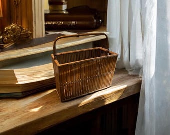Vintage Bamboo & Rattan Magazine Rack | Boho Decor