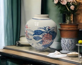 Vintage Chinoiserie Planter | Large Chinoiserie Vase | Floral Porcelain Vase | Vintage Decor