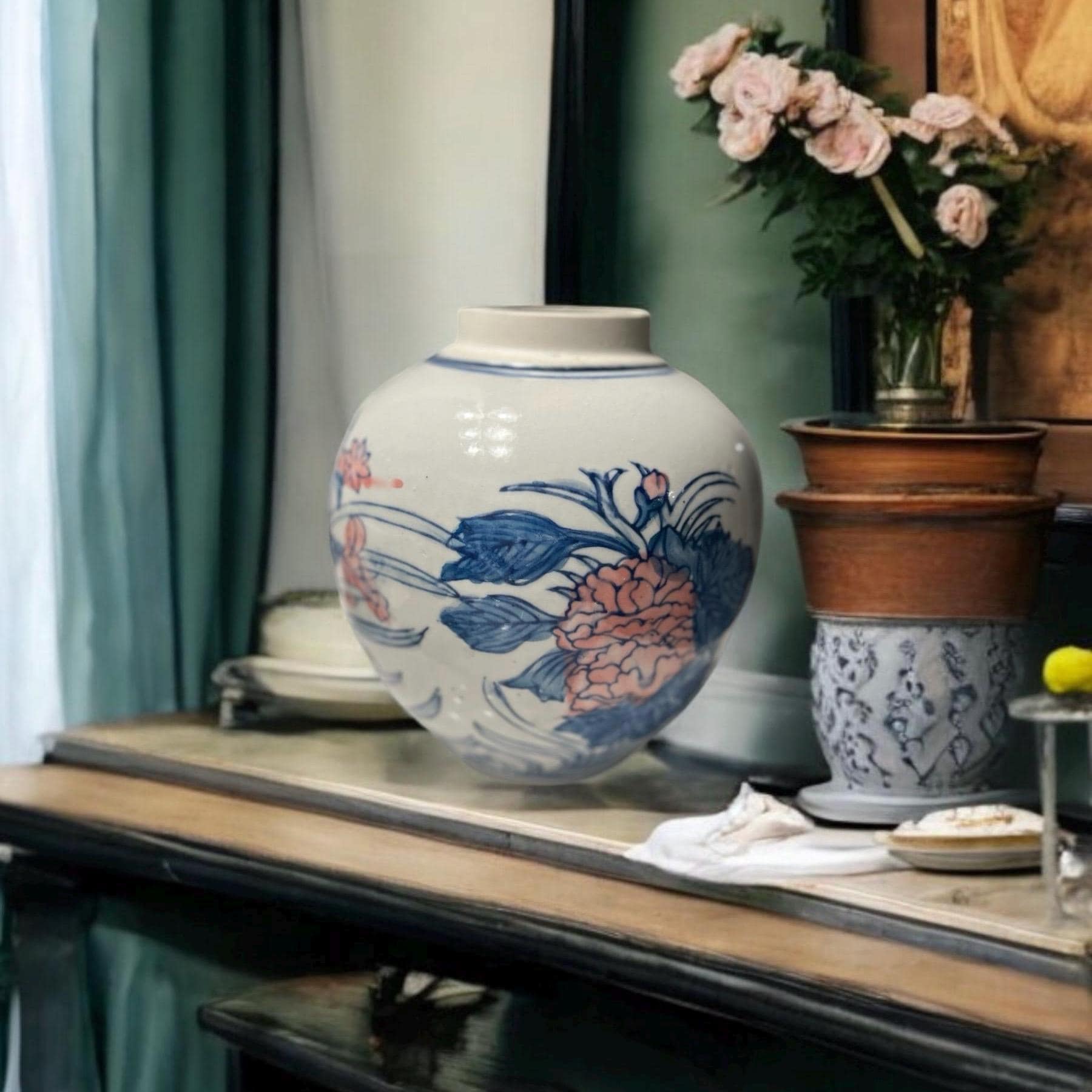 ヴィンテージ シノワズリ プランター | 大型シノワズリ花瓶 | 花柄磁器