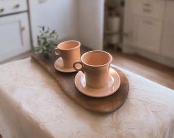 Set of Two Fiesta Apricot Pink Mugs and Saucers Homer Laughlin ~ Fiesta Ware O handle
